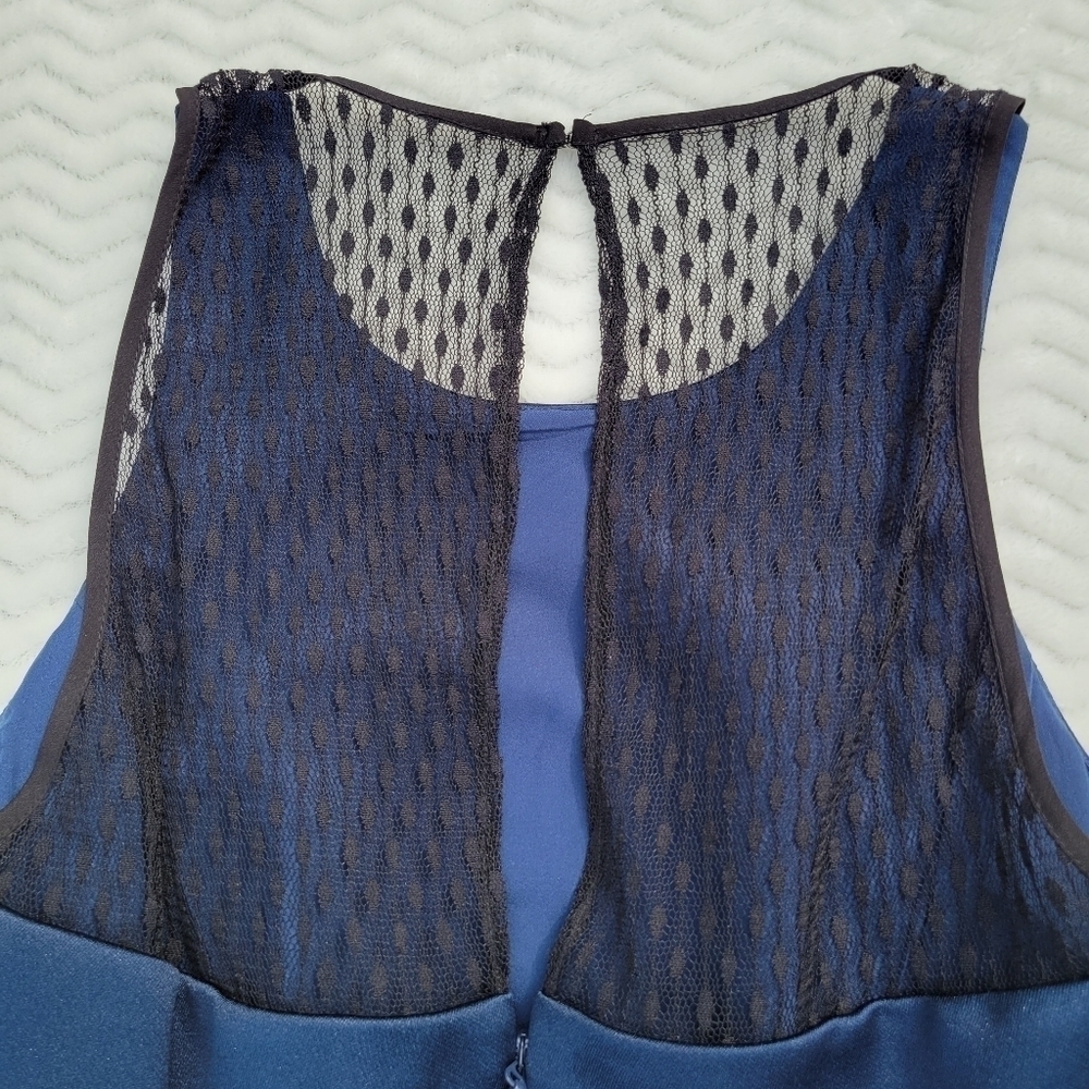BCBGeneration Navy Fit/Flare Satin and Lace Dress Size 8 - Picture 5 of 13